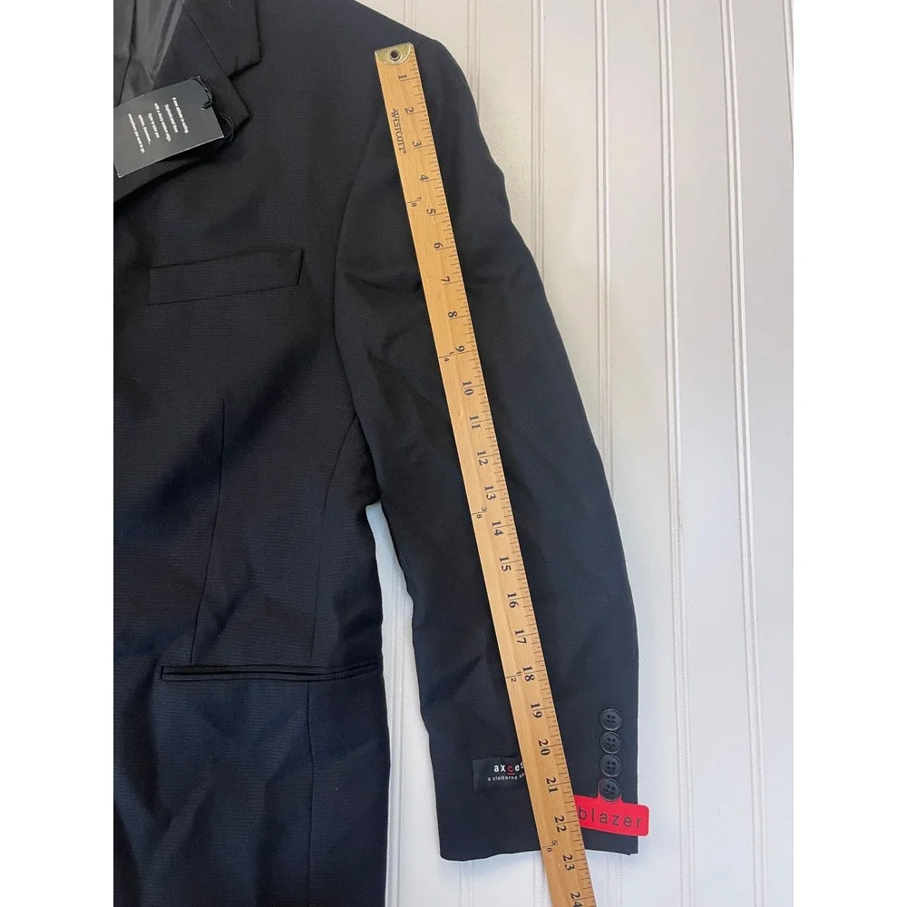 NWT Axcess Claiborne Co Mens 40S Black 100% Worsted Wool 3 Button Blazer Jacket